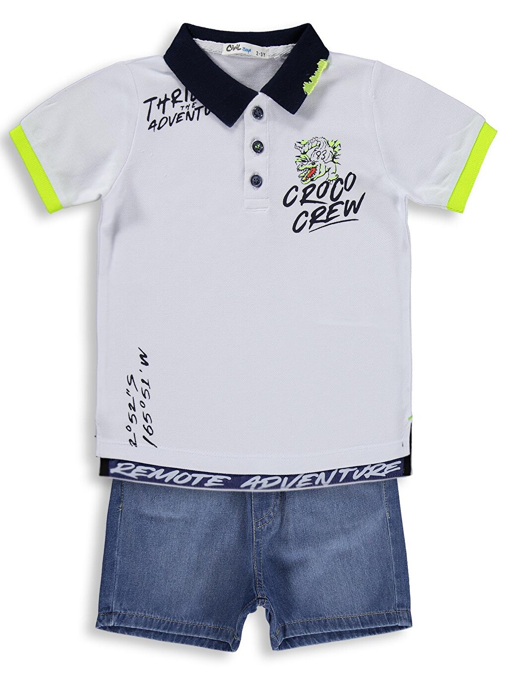 Boys Croco Crew Baskılı Şortlu 2-5 Yaş Takım - Beyaz