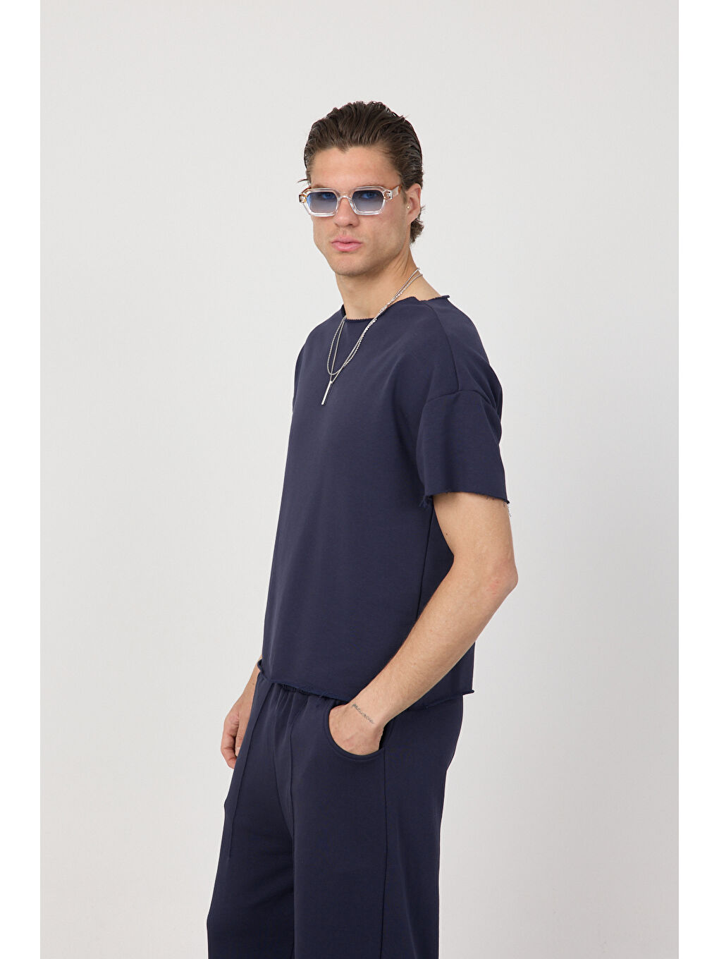 Erkek Blank Boxy Lacivert Tişört-3