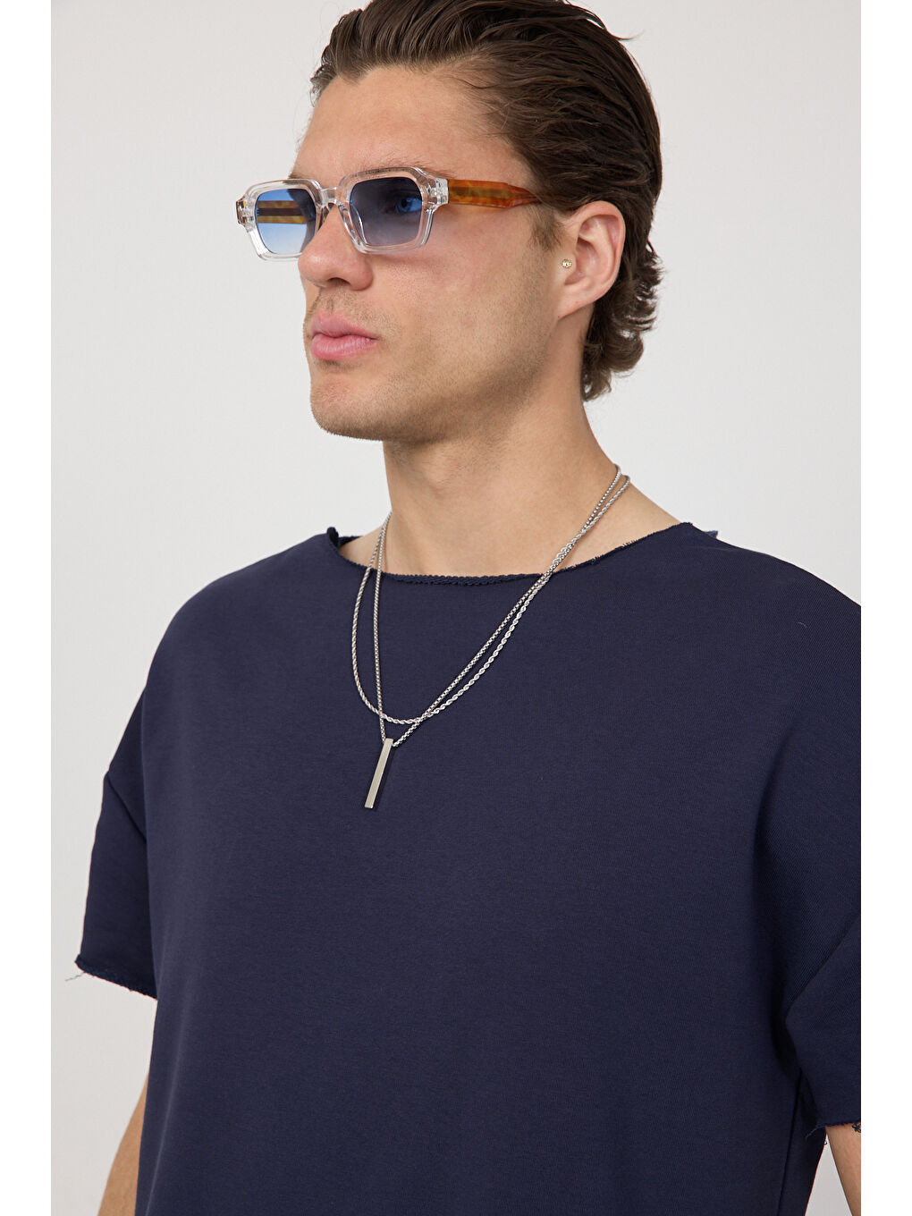 Erkek Blank Boxy Lacivert Tişört-4