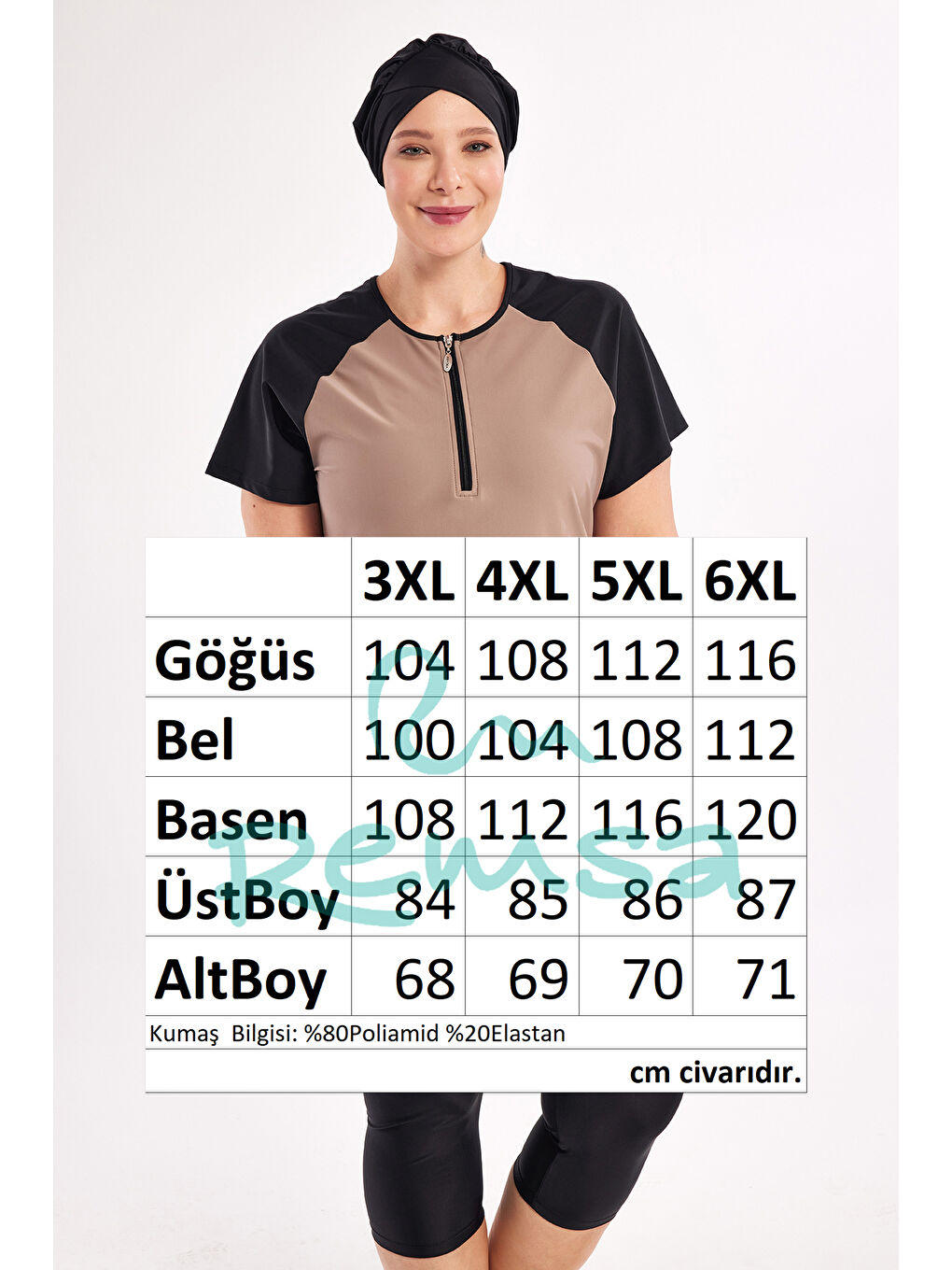 UV Korumalı Büyük Beden Yarı Kapalı Tesettür Mayo 1807 Siyah05-2