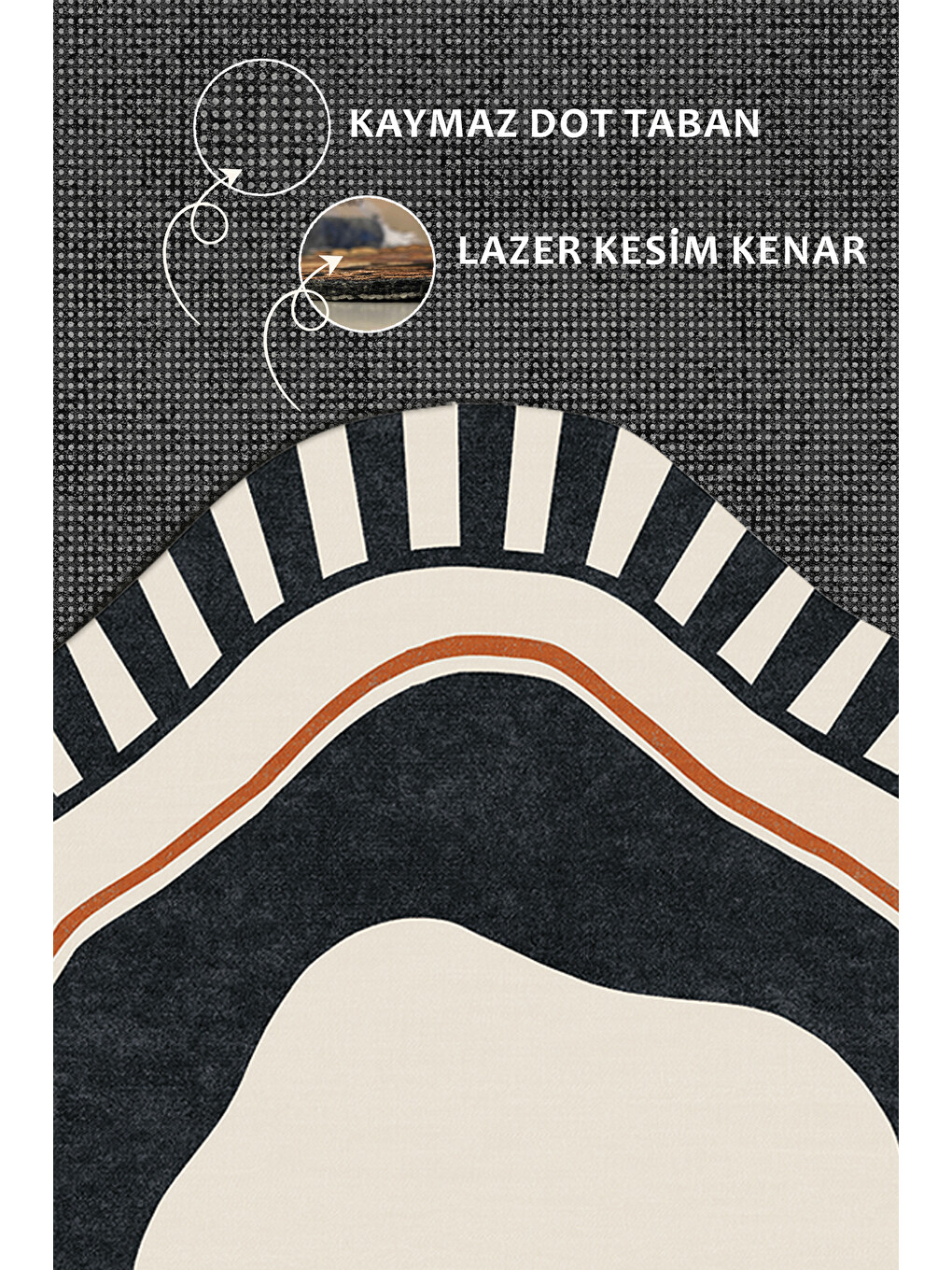 Siyah Modern Dekoratif Halı – Makinada Yıkanabilir, Kaymaz Taban, İnce Lazer Kesim Halı-3