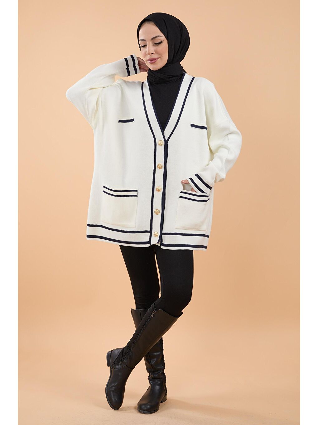 Orta Kadın Beyaz Triko Hırka - 23869