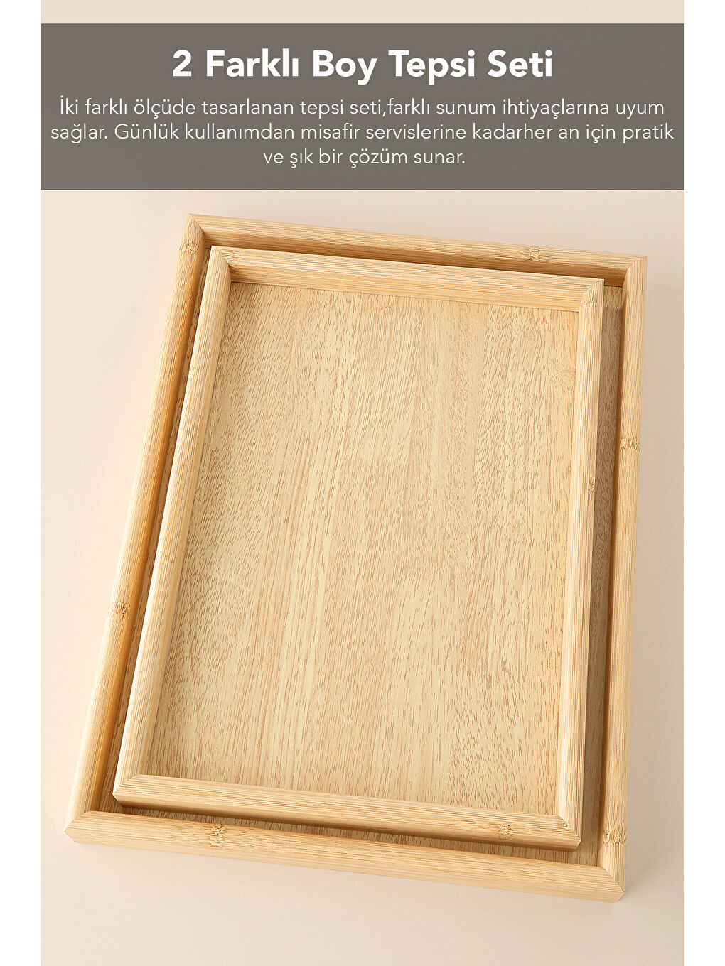 Bej 2'li Dikdörtgen Tepsi Seti-5