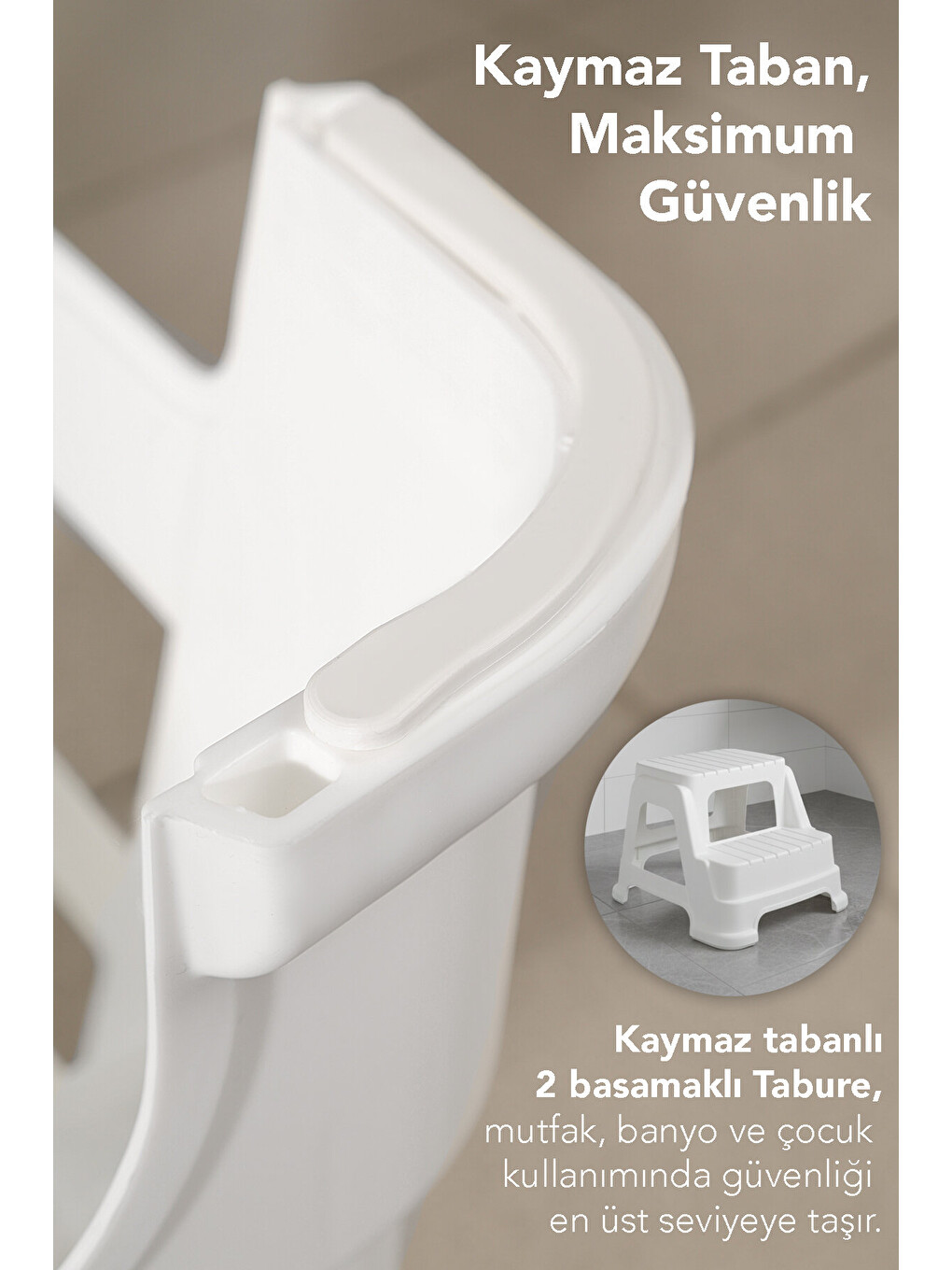 Beyaz 2 Basamaklı Merdiven Tabure-2