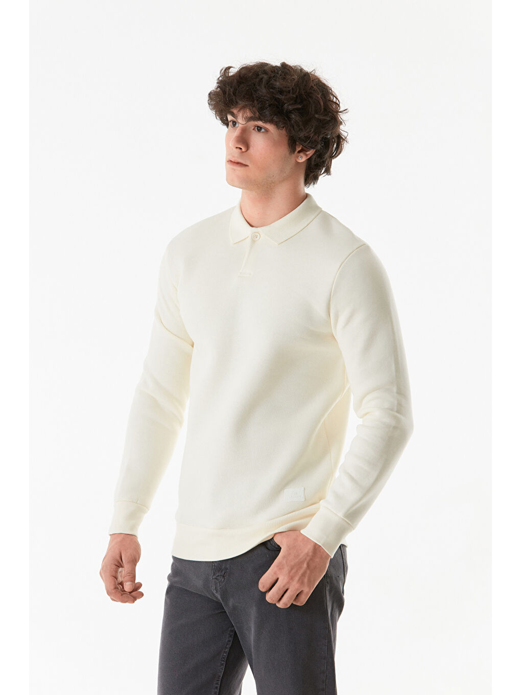 Fullamoda Ekru Basic Polo Yaka Düğmeli Sweatshirt - 3