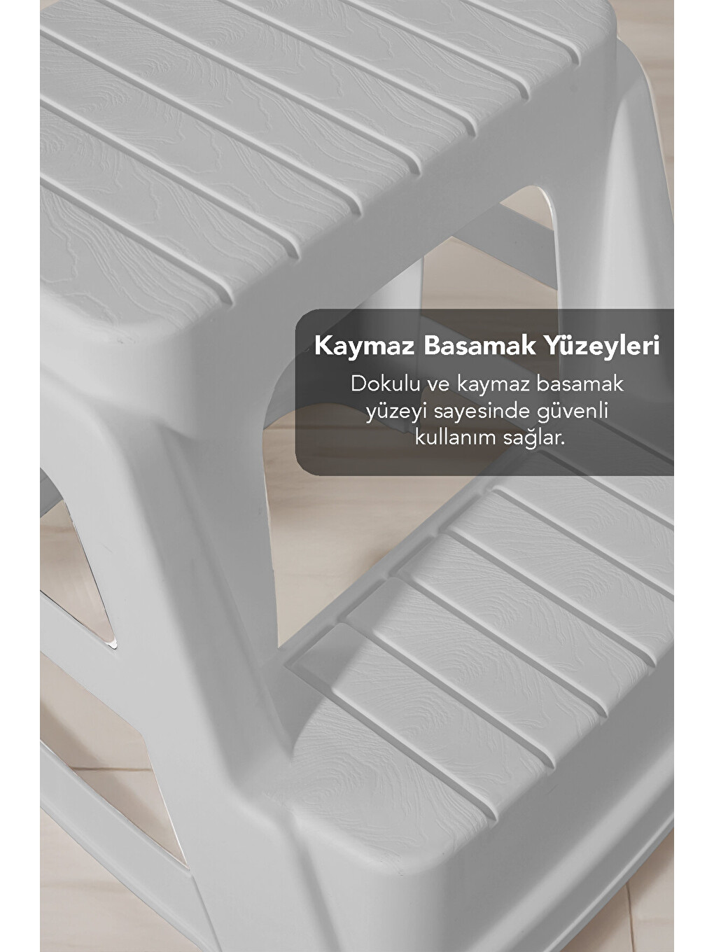 Gri Büyük Boy 2 Basamaklı Merdiven Tabure-4