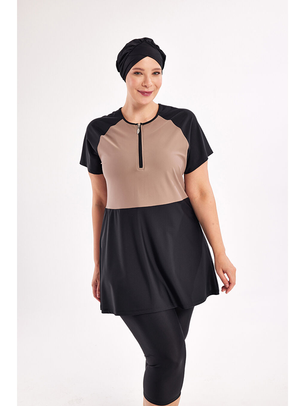 UV Korumalı Büyük Beden Yarı Kapalı Tesettür Mayo 1807 Siyah05-4