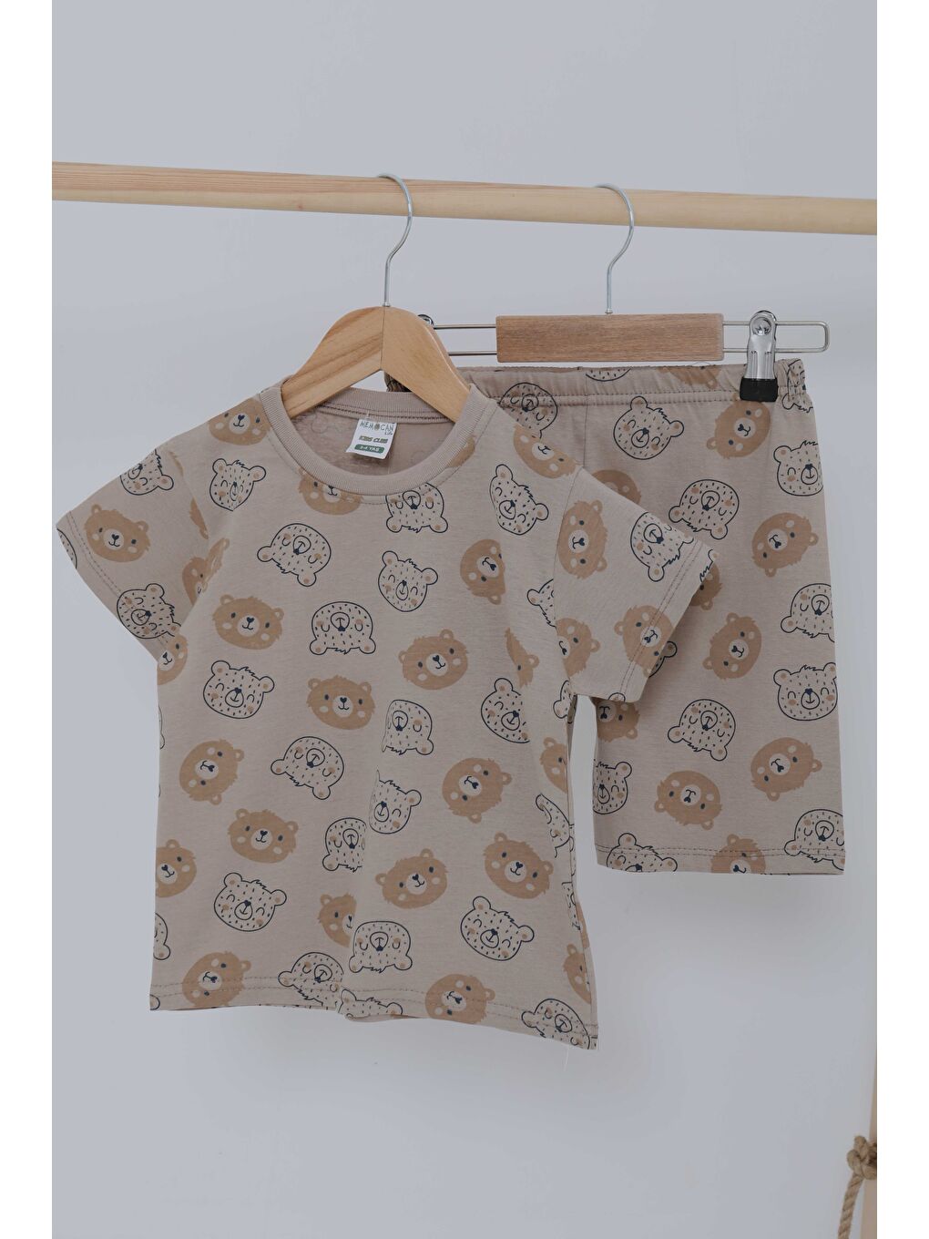 Bej Erkek Çocuk Vizon Desenli İkili Takım - 27060-1