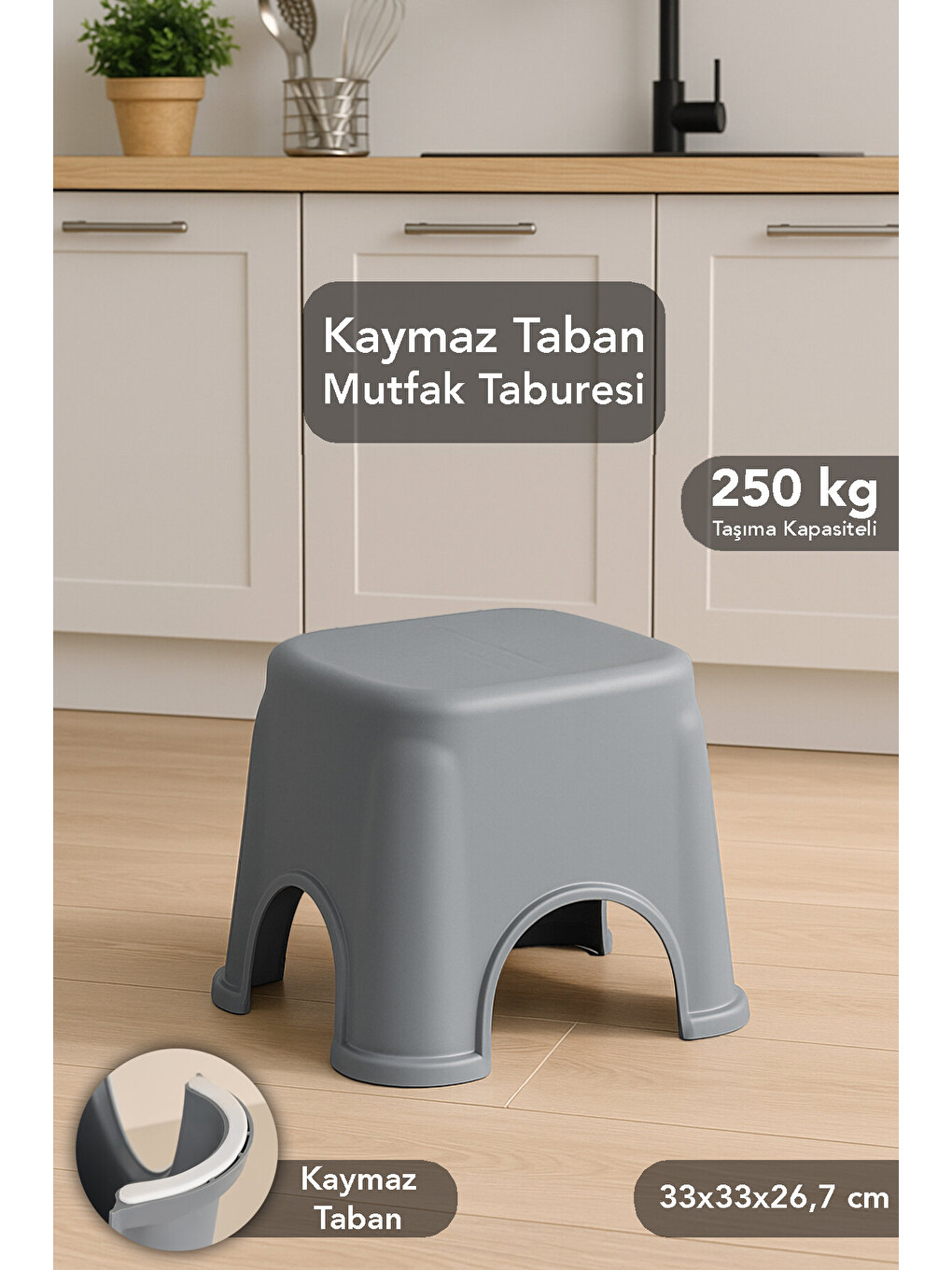 Gri Kaymaz Banyo Taburesi