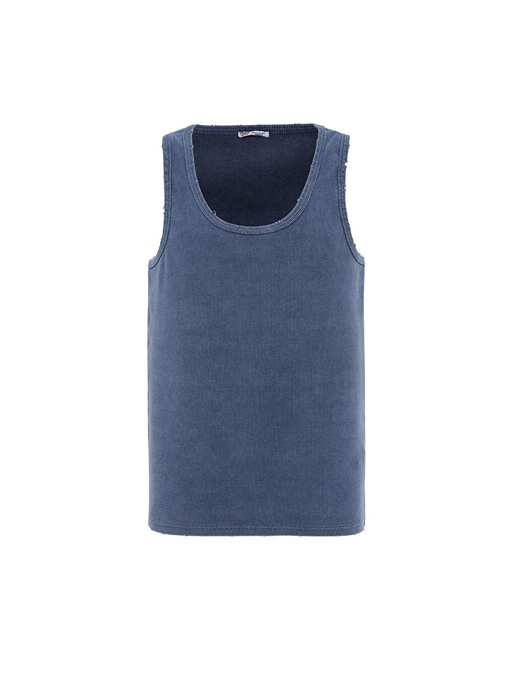 Yıkamalı Tank Top Kaşkorse Kolsuz Tişört İndigo-1