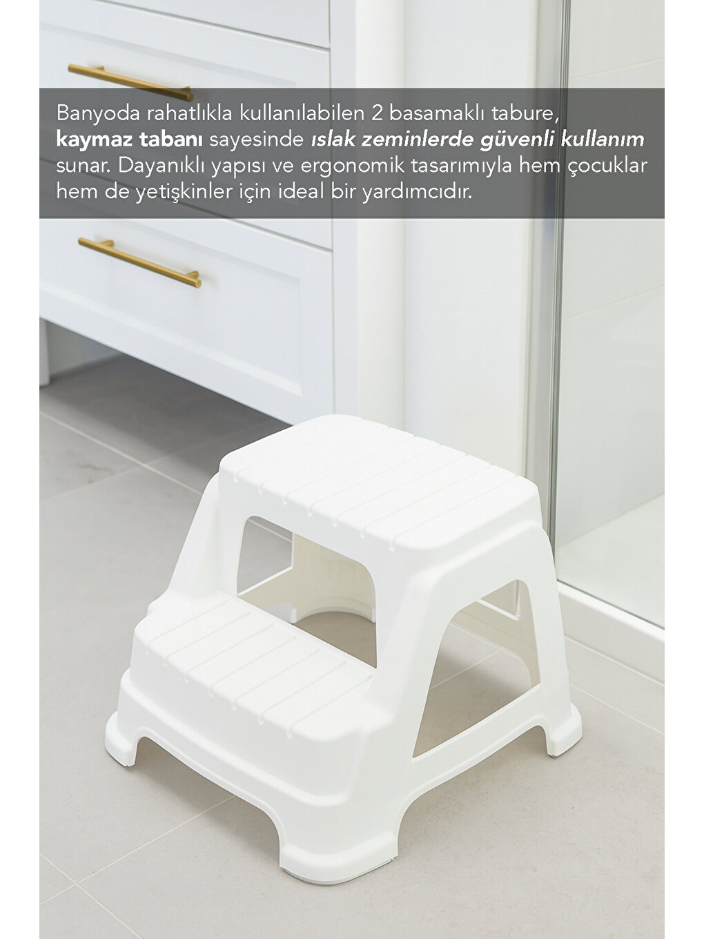 Beyaz 2 Basamaklı Merdiven Tabure-3