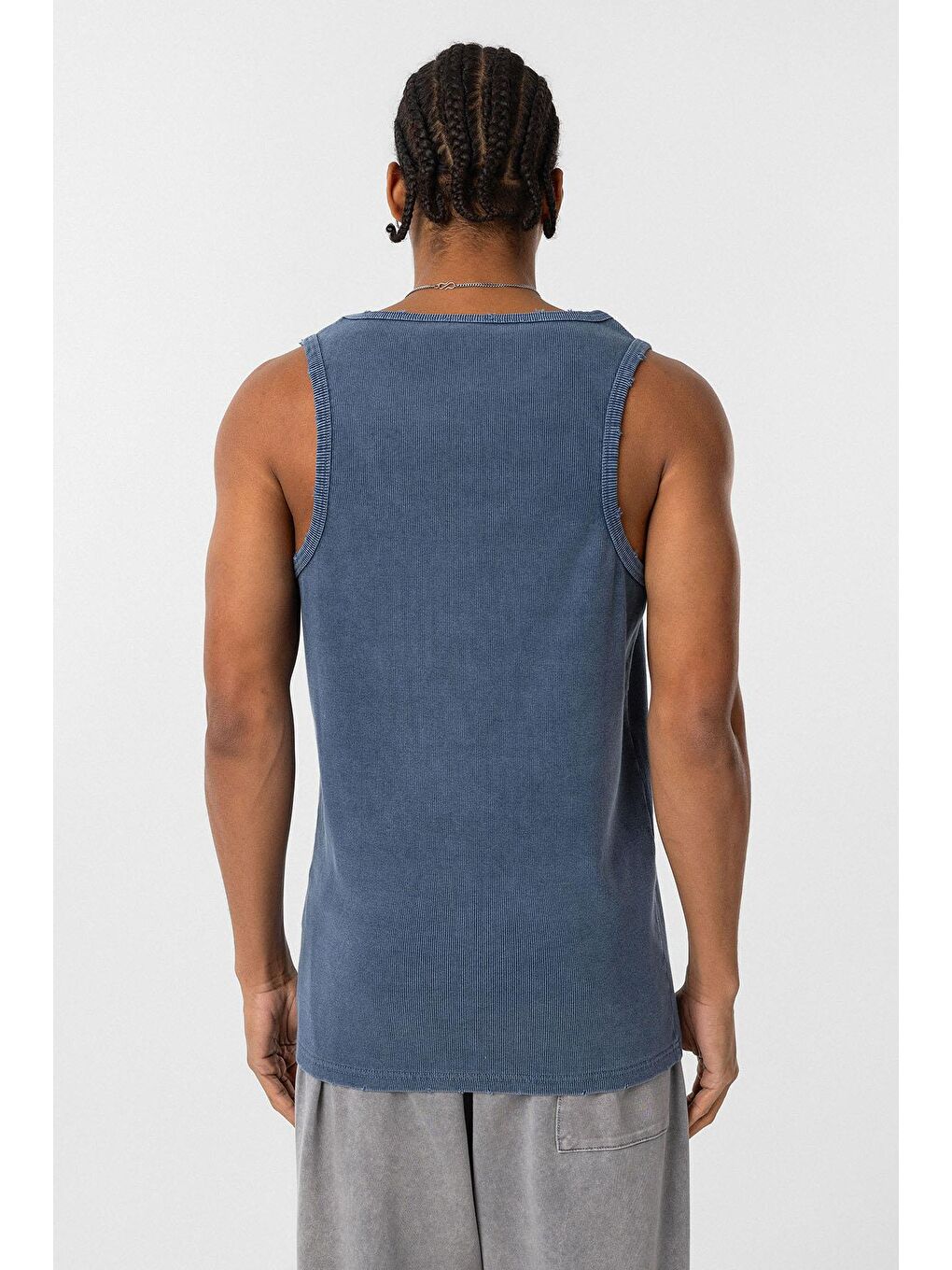 Yıkamalı Tank Top Kaşkorse Kolsuz Tişört İndigo-3
