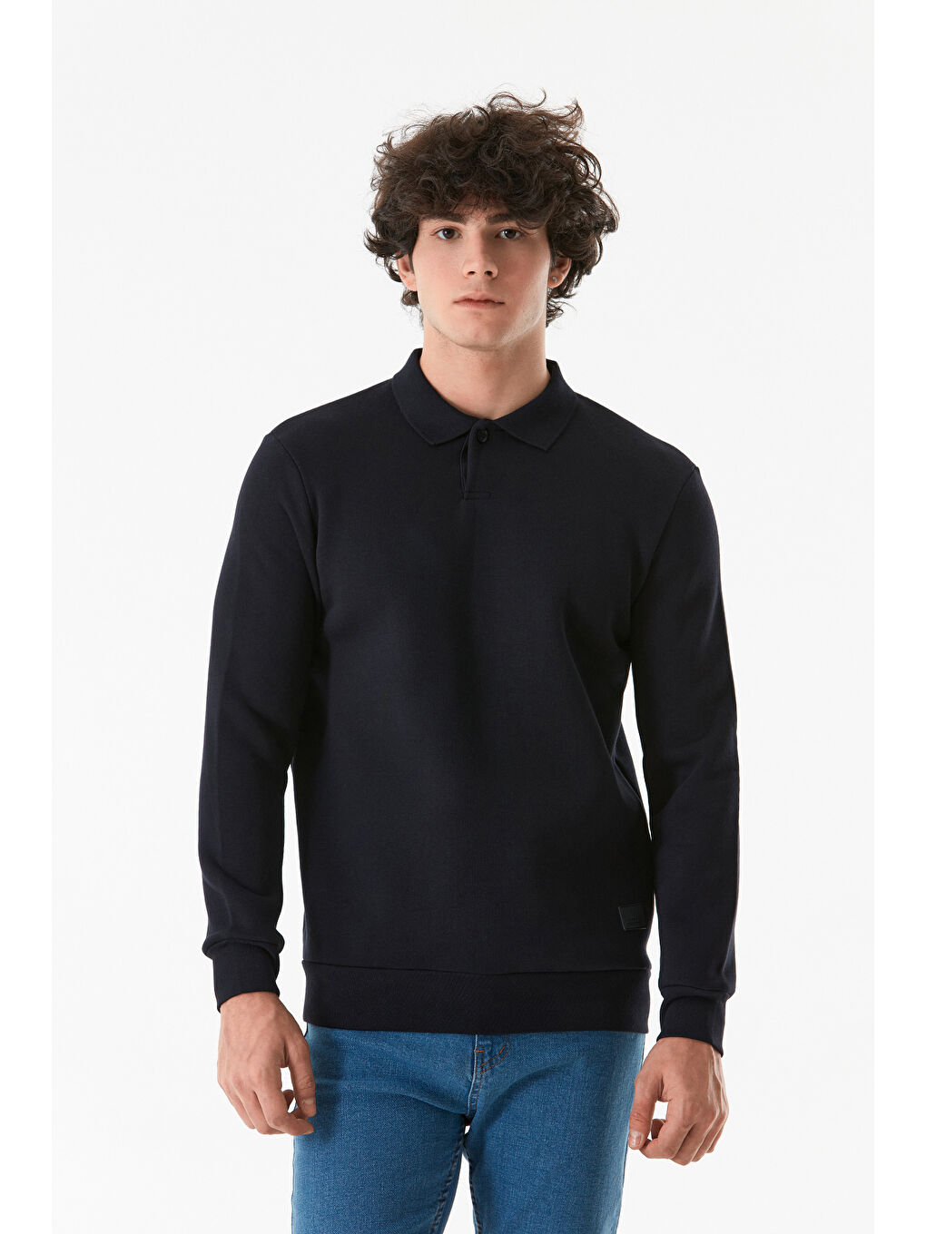 Fullamoda Lacivert Basic Polo Yaka Düğmeli Sweatshirt