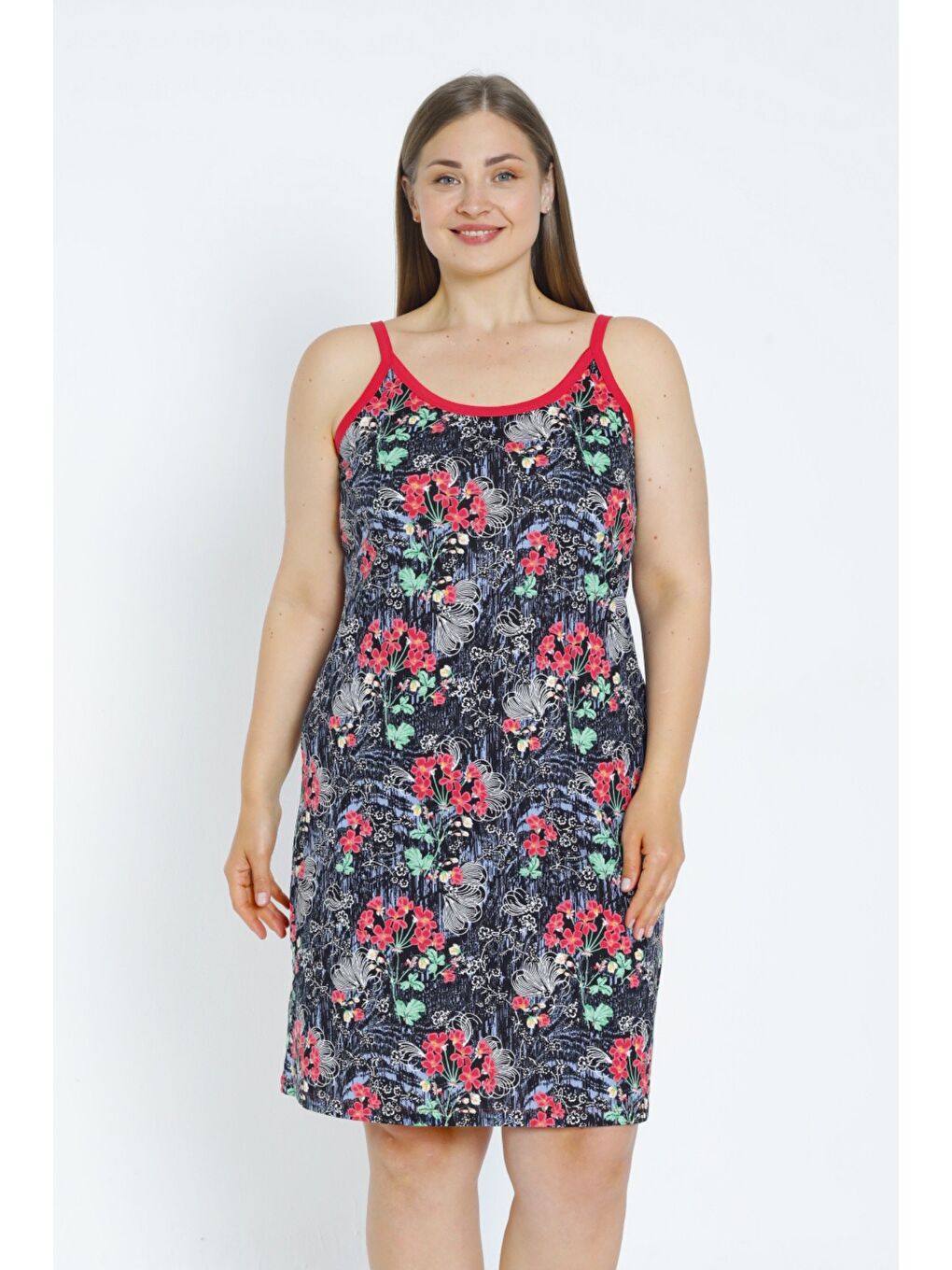 Siyah Desenli Askılı %100 Pamuk Yazlık Kadın Elbise