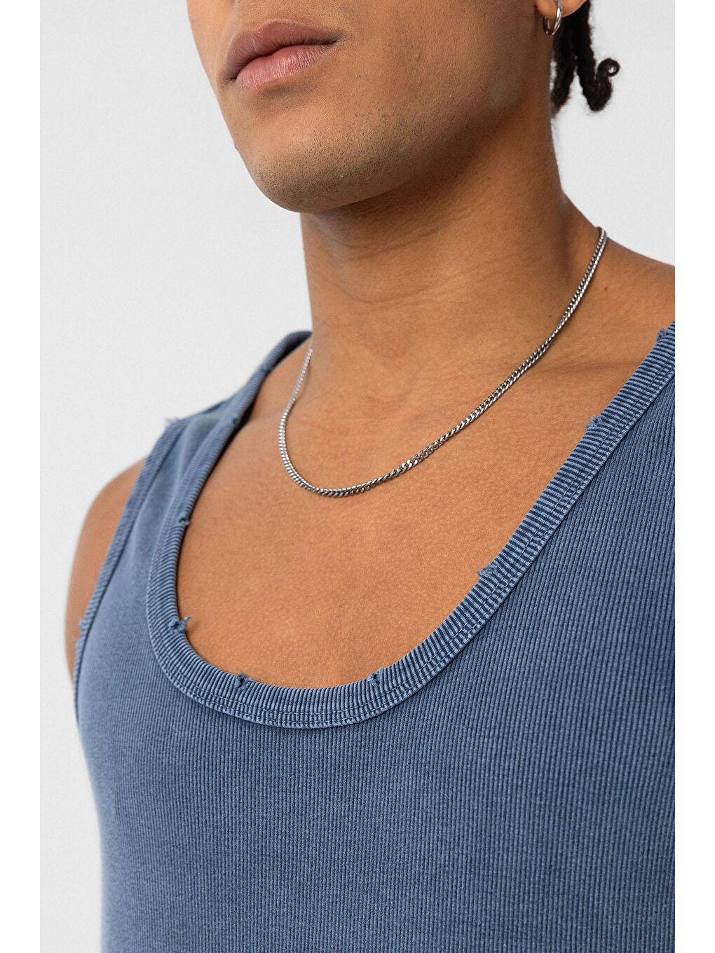 Yıkamalı Tank Top Kaşkorse Kolsuz Tişört İndigo-5