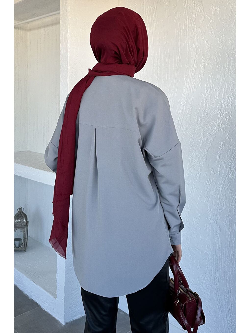 Gri Tesettür Klasik Gömlek-4