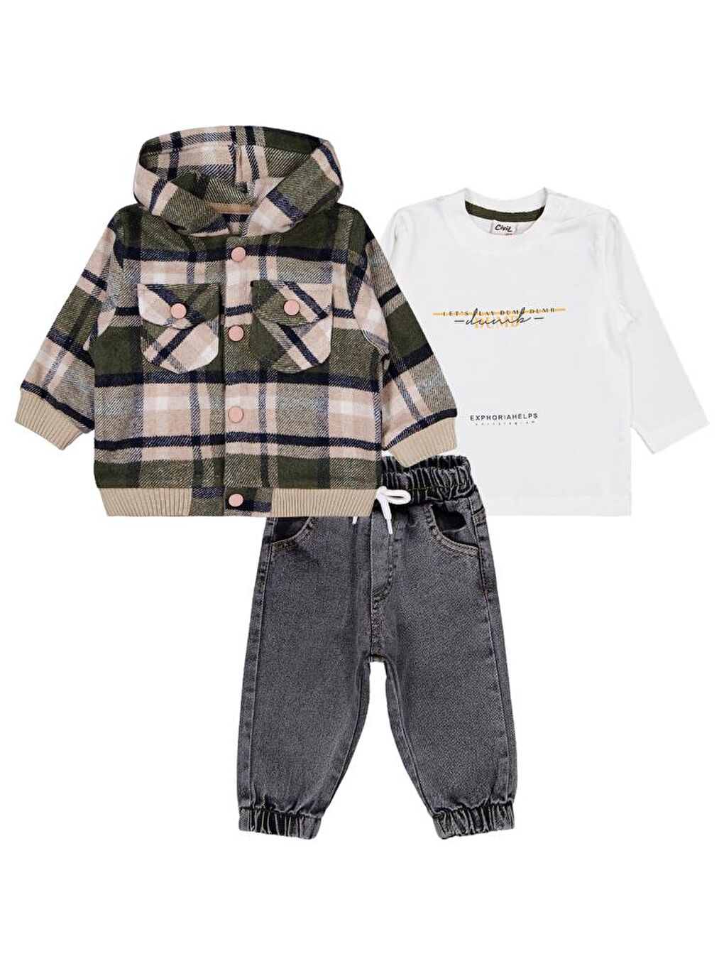 Haki Baby Kapüşonlu 6-18 Ay Takım-3