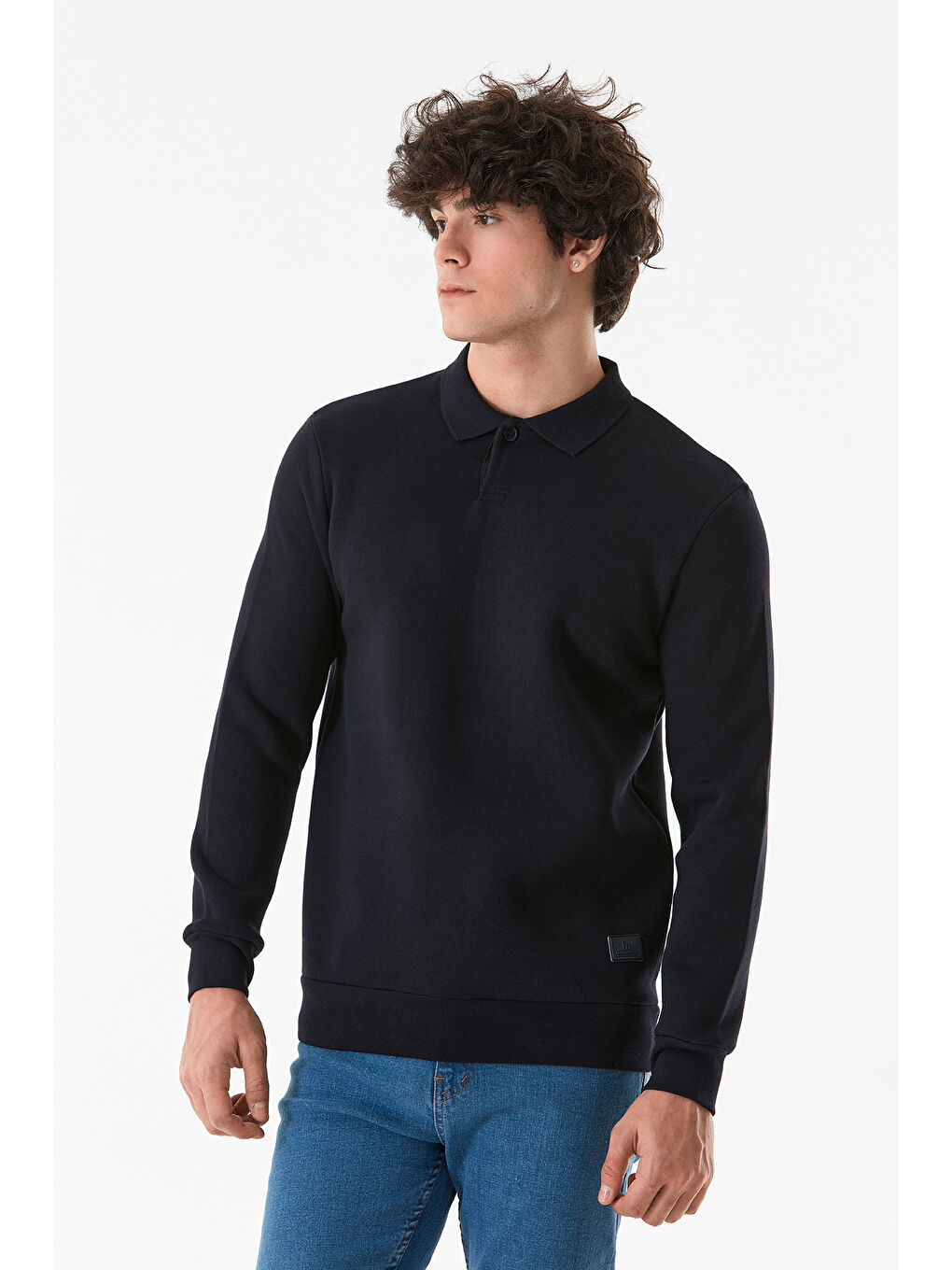 Fullamoda Lacivert Basic Polo Yaka Düğmeli Sweatshirt - 2