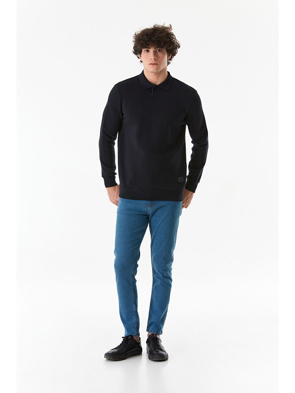 Fullamoda Lacivert Basic Polo Yaka Düğmeli Sweatshirt - 3