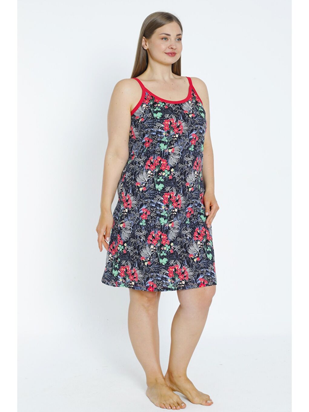 Siyah Desenli Askılı %100 Pamuk Yazlık Kadın Elbise-1