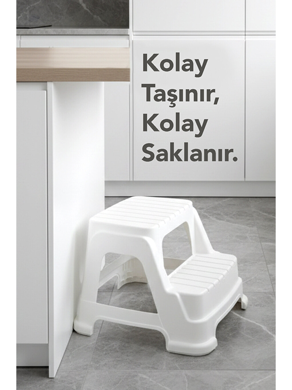 Beyaz 2 Basamaklı Merdiven Tabure-4
