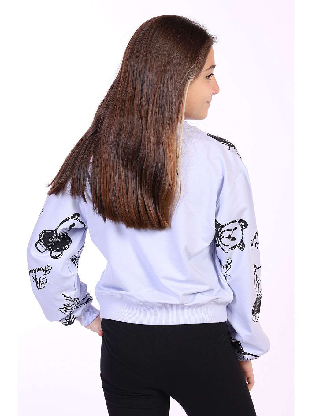 Mavi Kız Çocuk Ayıcık Baskılı Sweatshirt-1