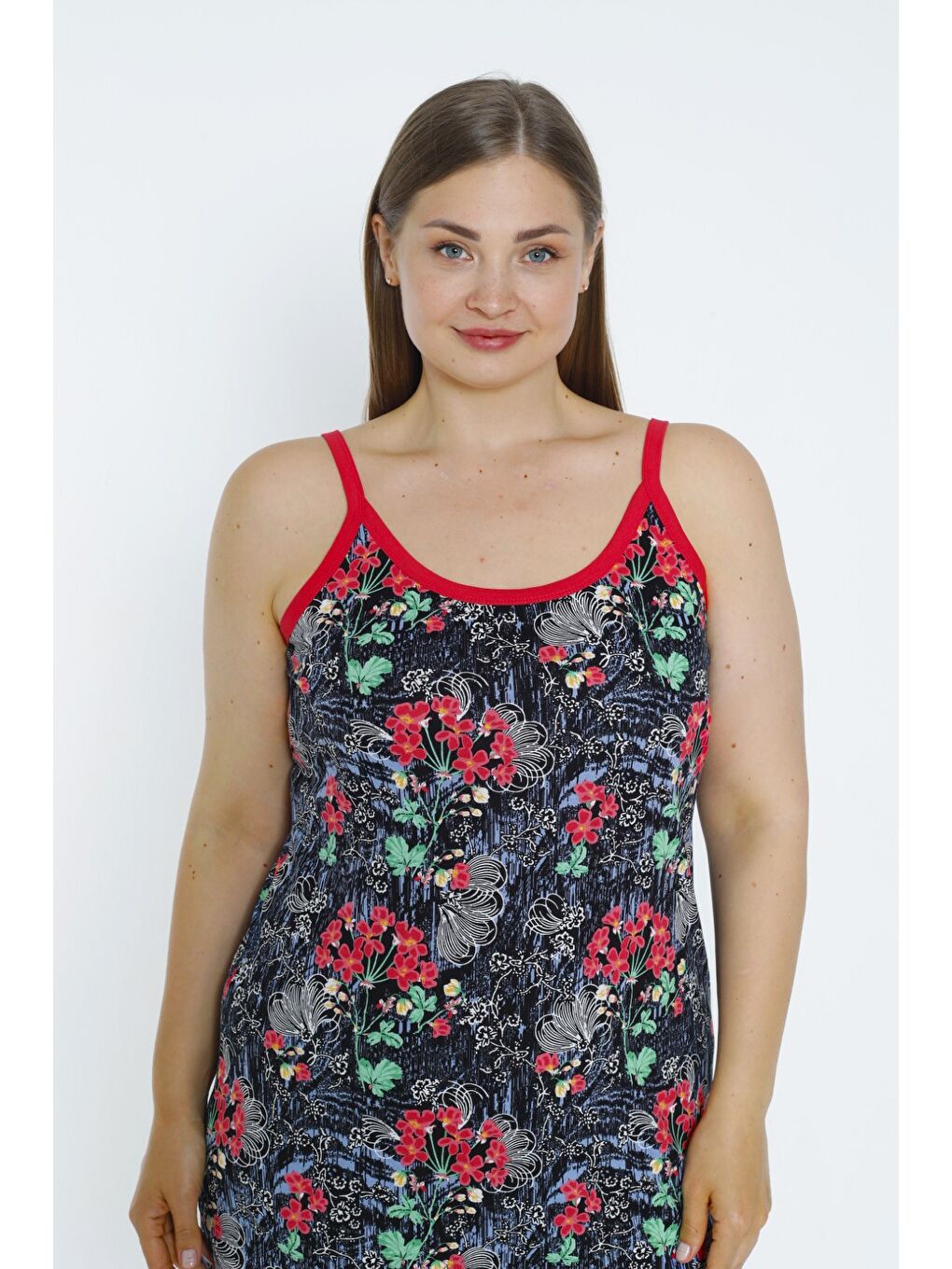 Siyah Desenli Askılı %100 Pamuk Yazlık Kadın Elbise-2