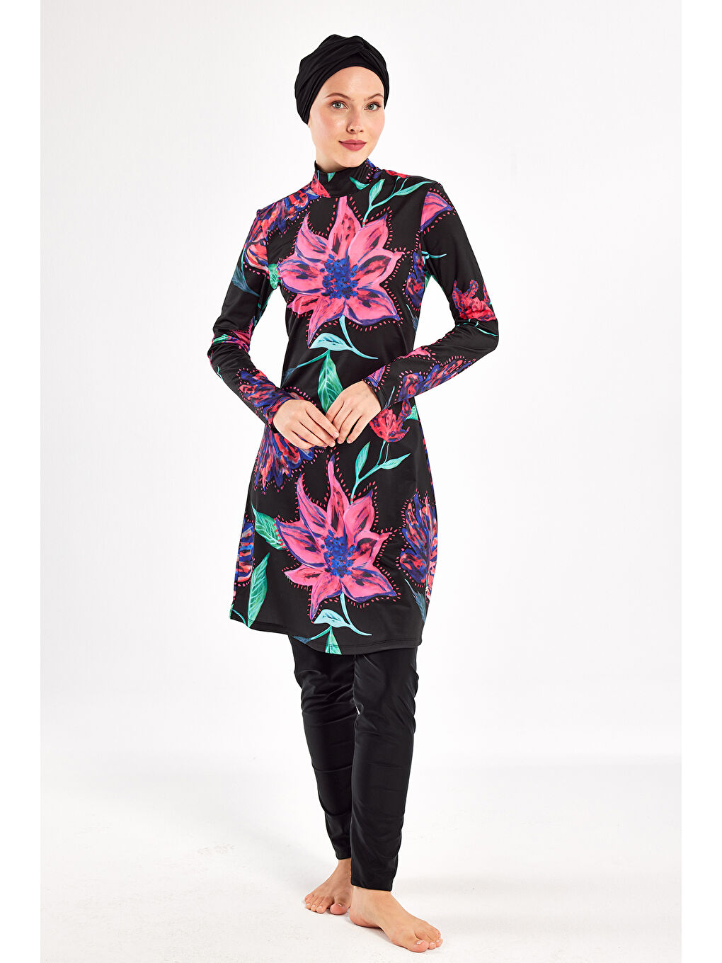 UV Korumalı Elastanlı Tam Kapalı Tesettür Mayo 1101 Siyah03-1