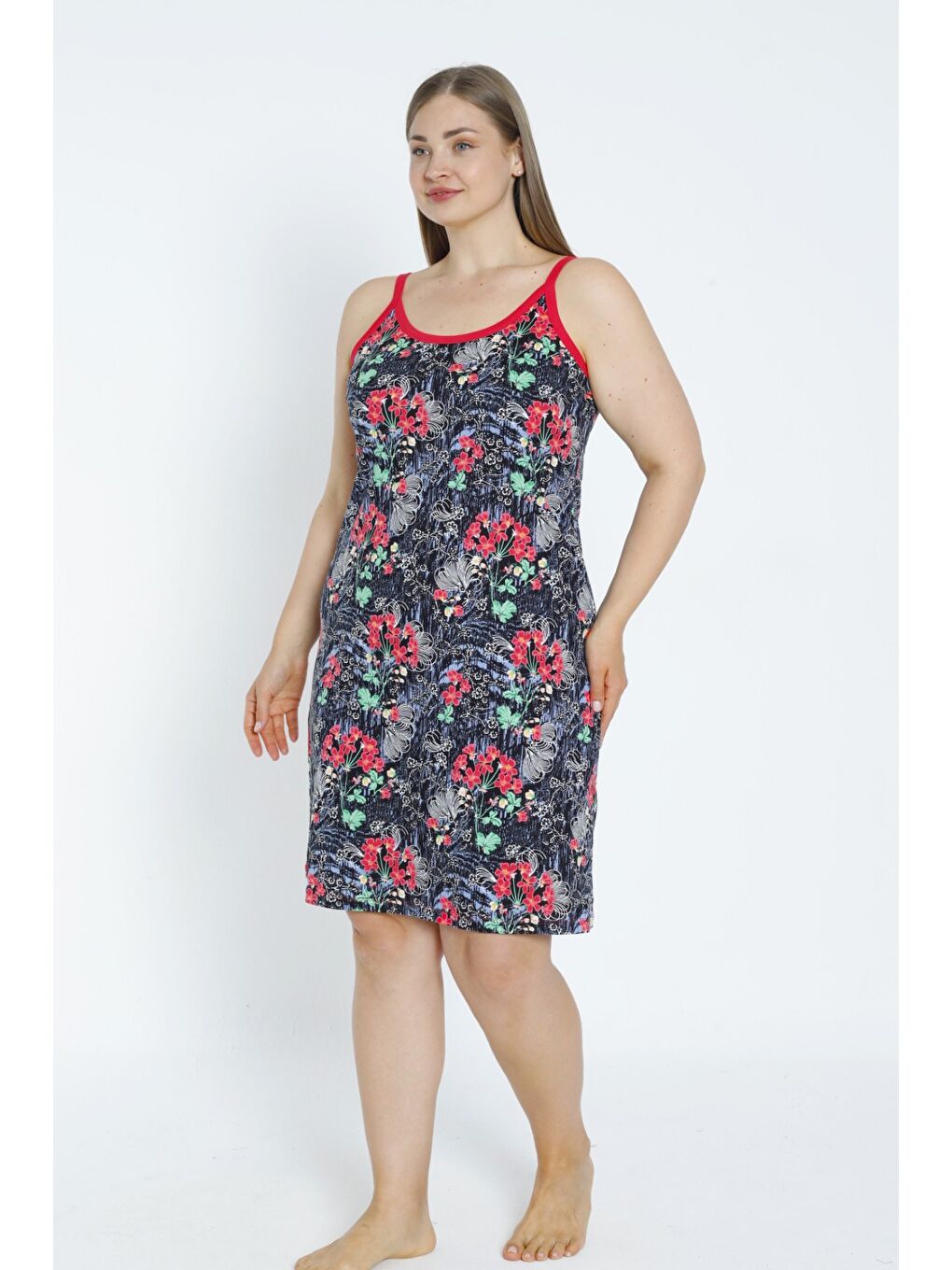 Siyah Desenli Askılı %100 Pamuk Yazlık Kadın Elbise-3