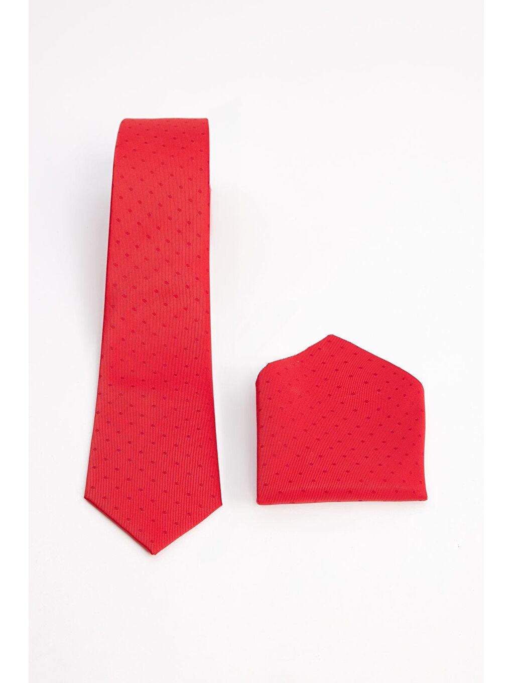 Kırmızı Klasik Cep Mendilli Desenli Kravat-3