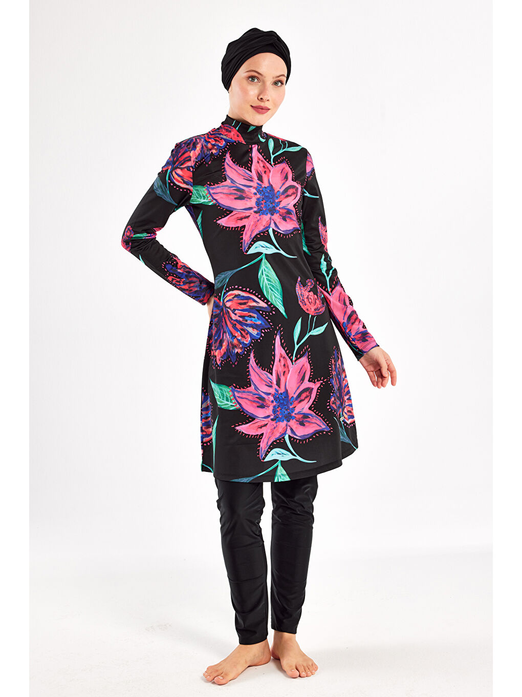 UV Korumalı Elastanlı Tam Kapalı Tesettür Mayo 1101 Siyah03-2