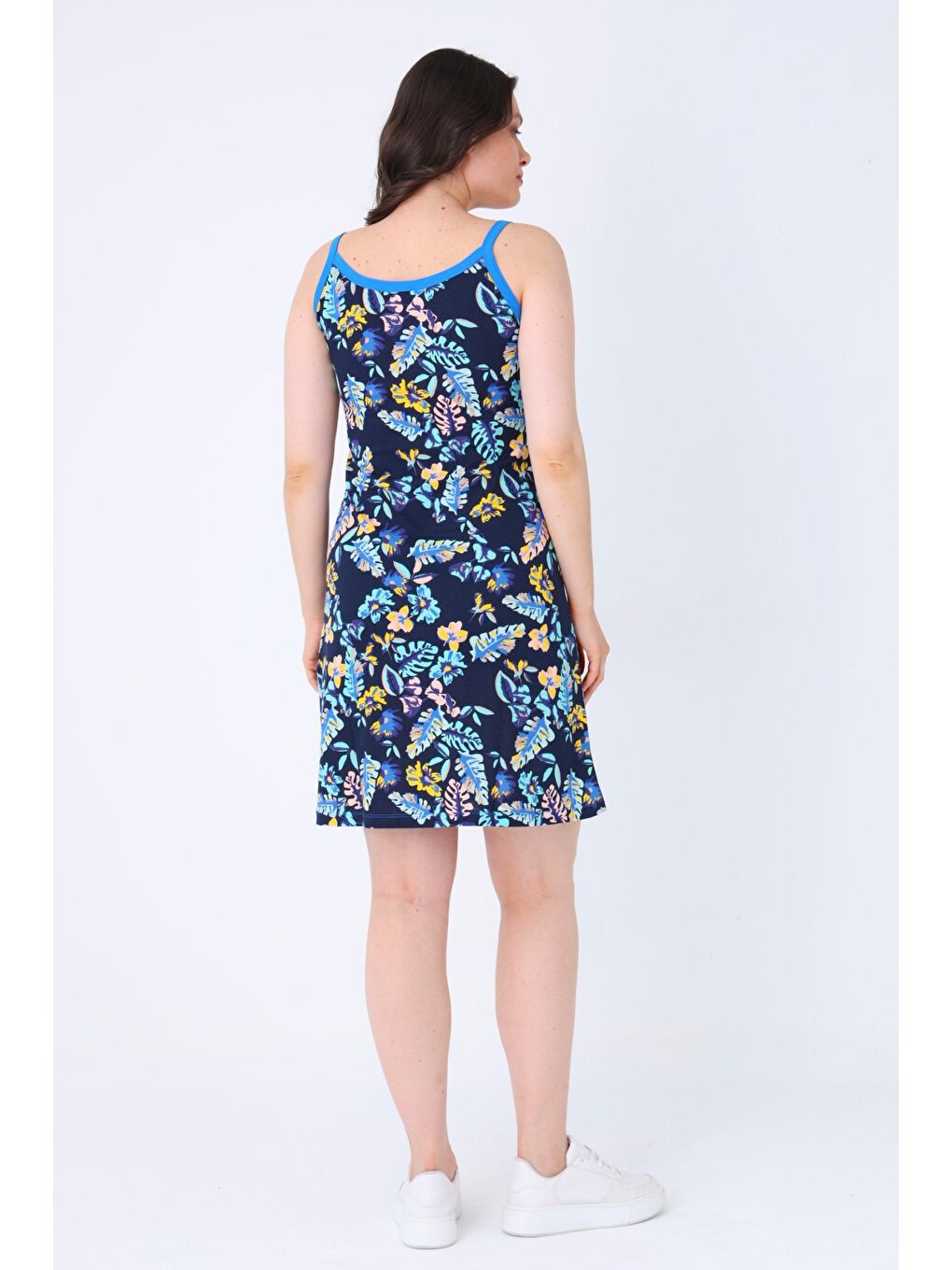 Kadın Lacivert %100 Pamuk Yazlık Askılı Elbise-2