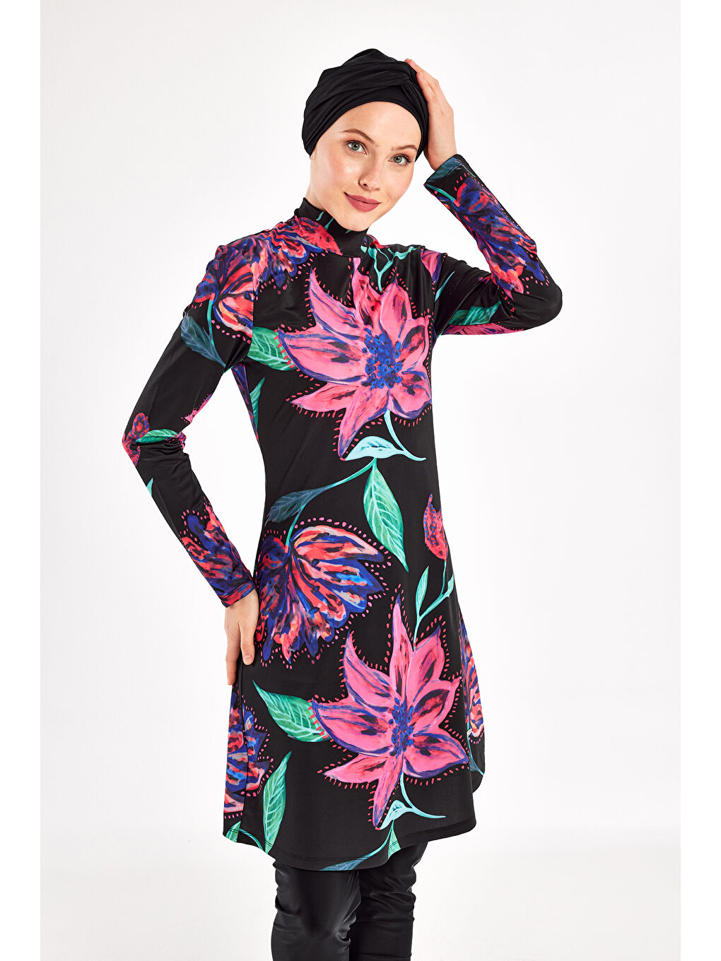 UV Korumalı Elastanlı Tam Kapalı Tesettür Mayo 1101 Siyah03-4