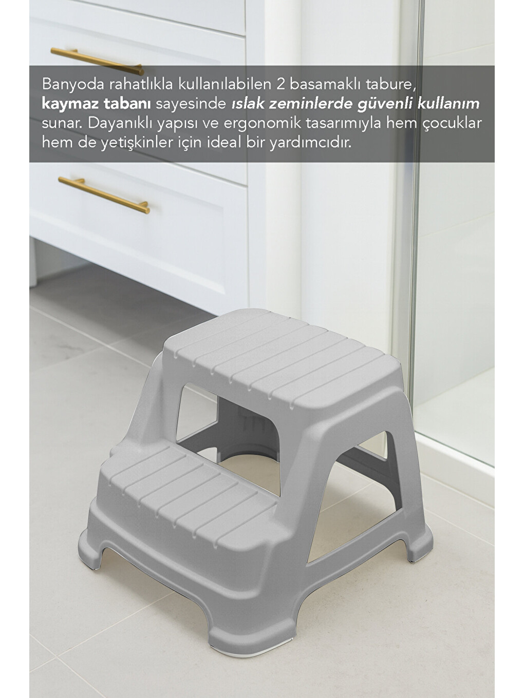 Gri 2 Basamaklı Merdiven Tabure-3