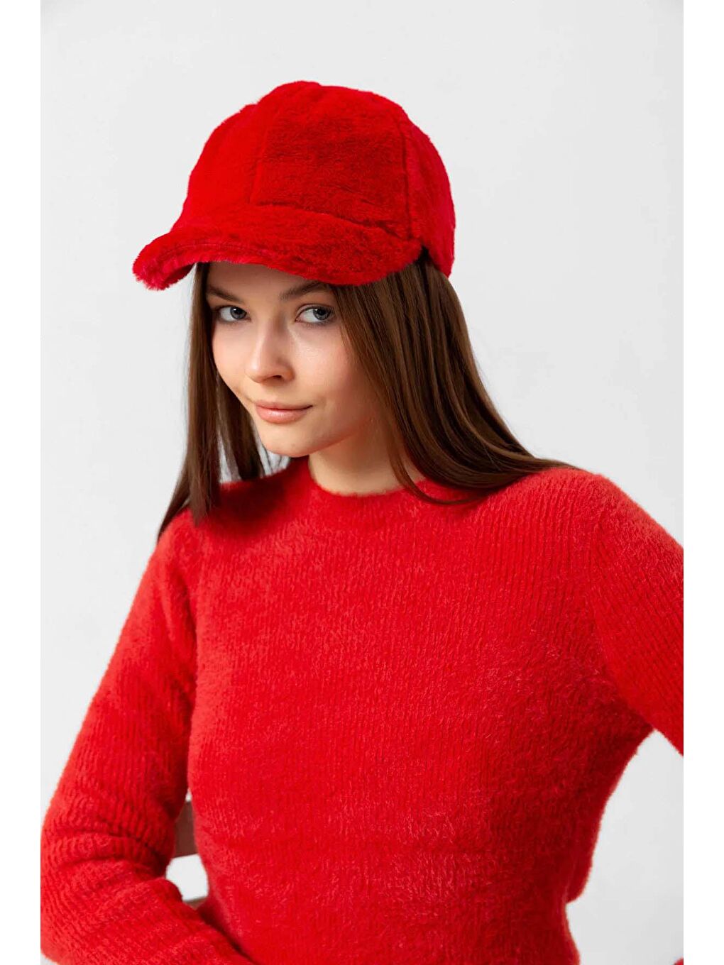 Kadın Pelüş Kep Şapka RKŞ 06 Kırmızı