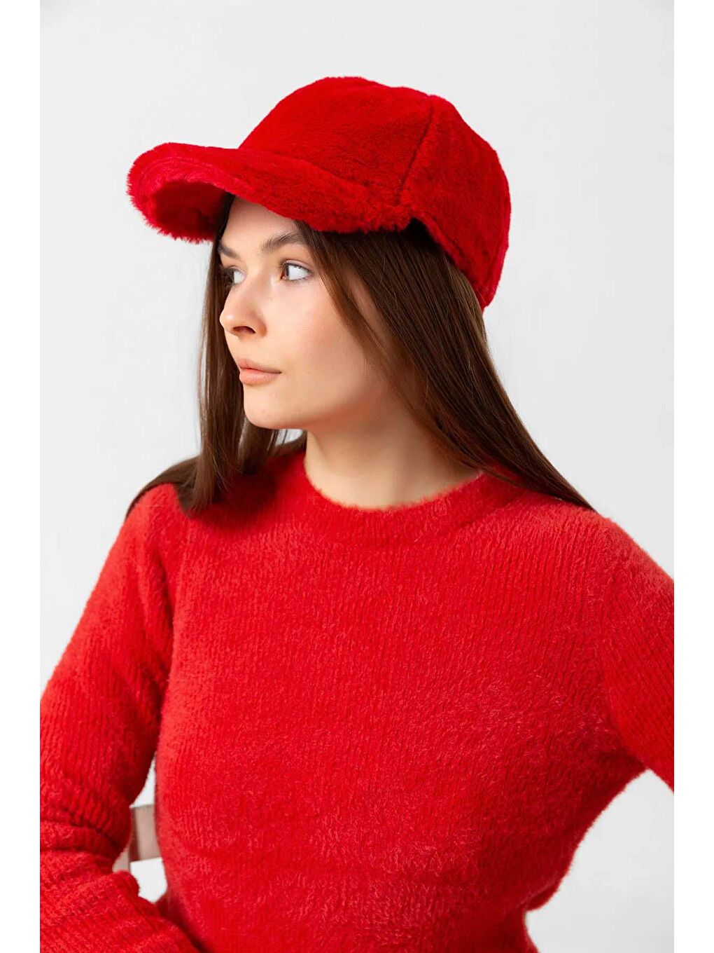 Kadın Pelüş Kep Şapka RKŞ 06 Kırmızı-1