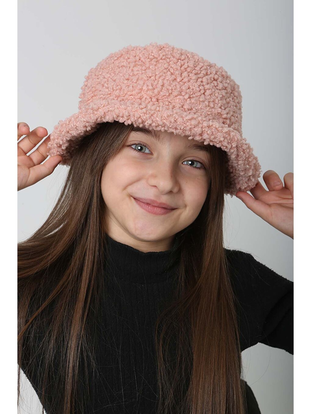 Remsa Pembe Çocuk Kıvırcık Pelüş Bucket Şapka RKŞ Ç 10 Pudra - 4