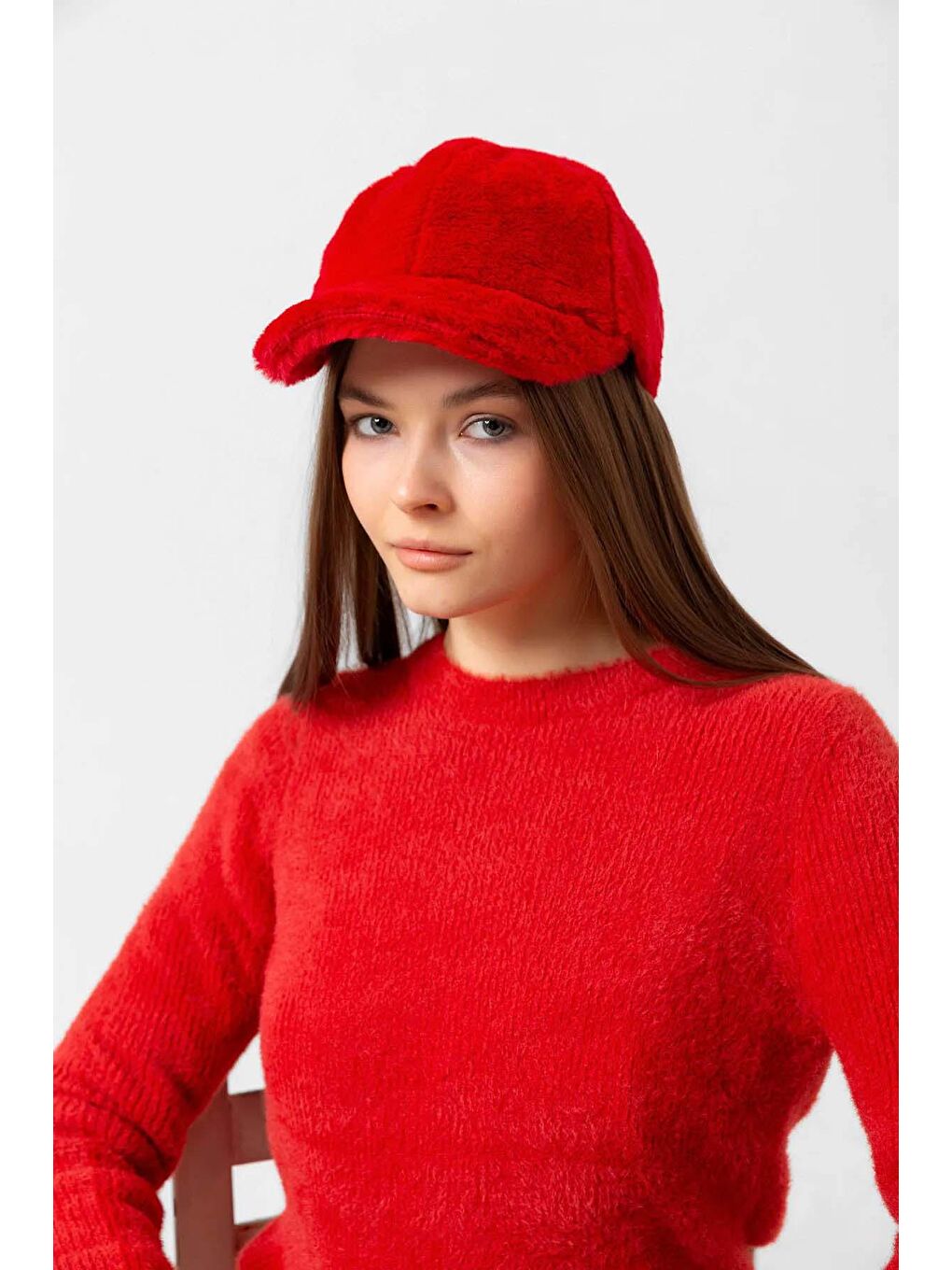 Kadın Pelüş Kep Şapka RKŞ 06 Kırmızı-2