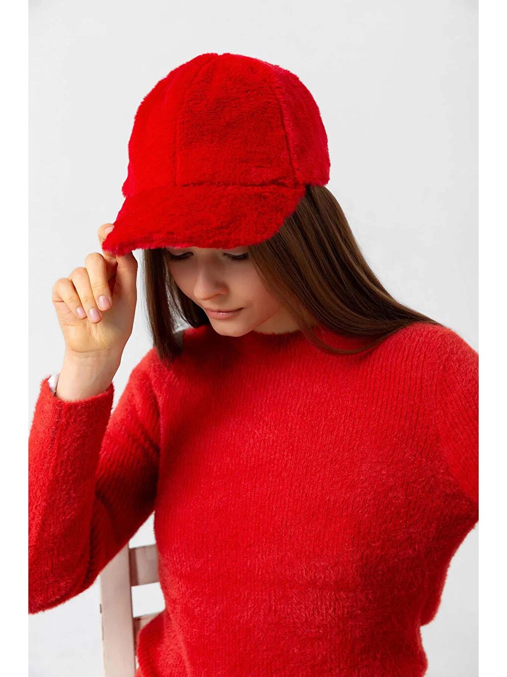 Kadın Pelüş Kep Şapka RKŞ 06 Kırmızı-3