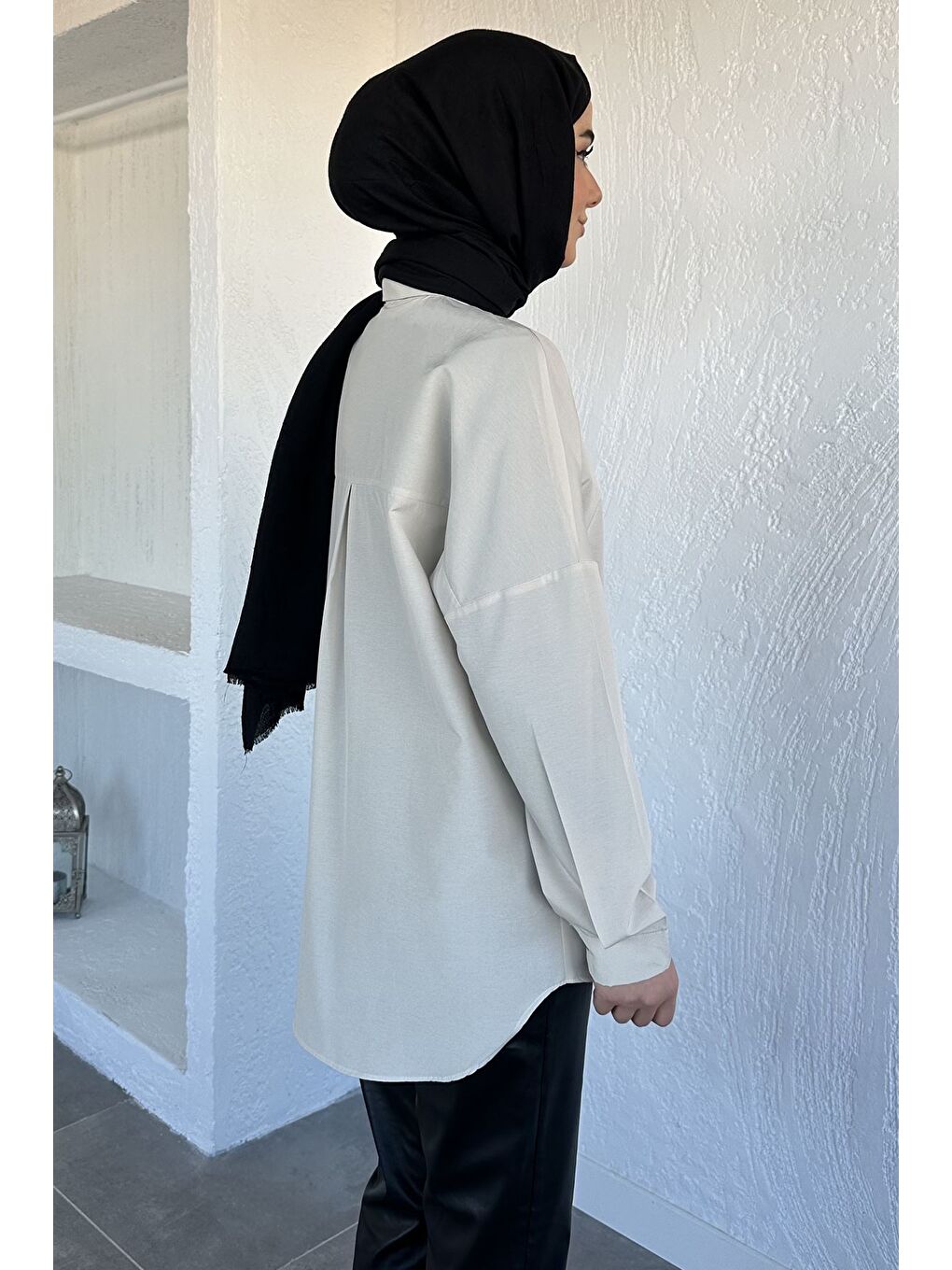 Bej Tesettür Klasik Gömlek-5