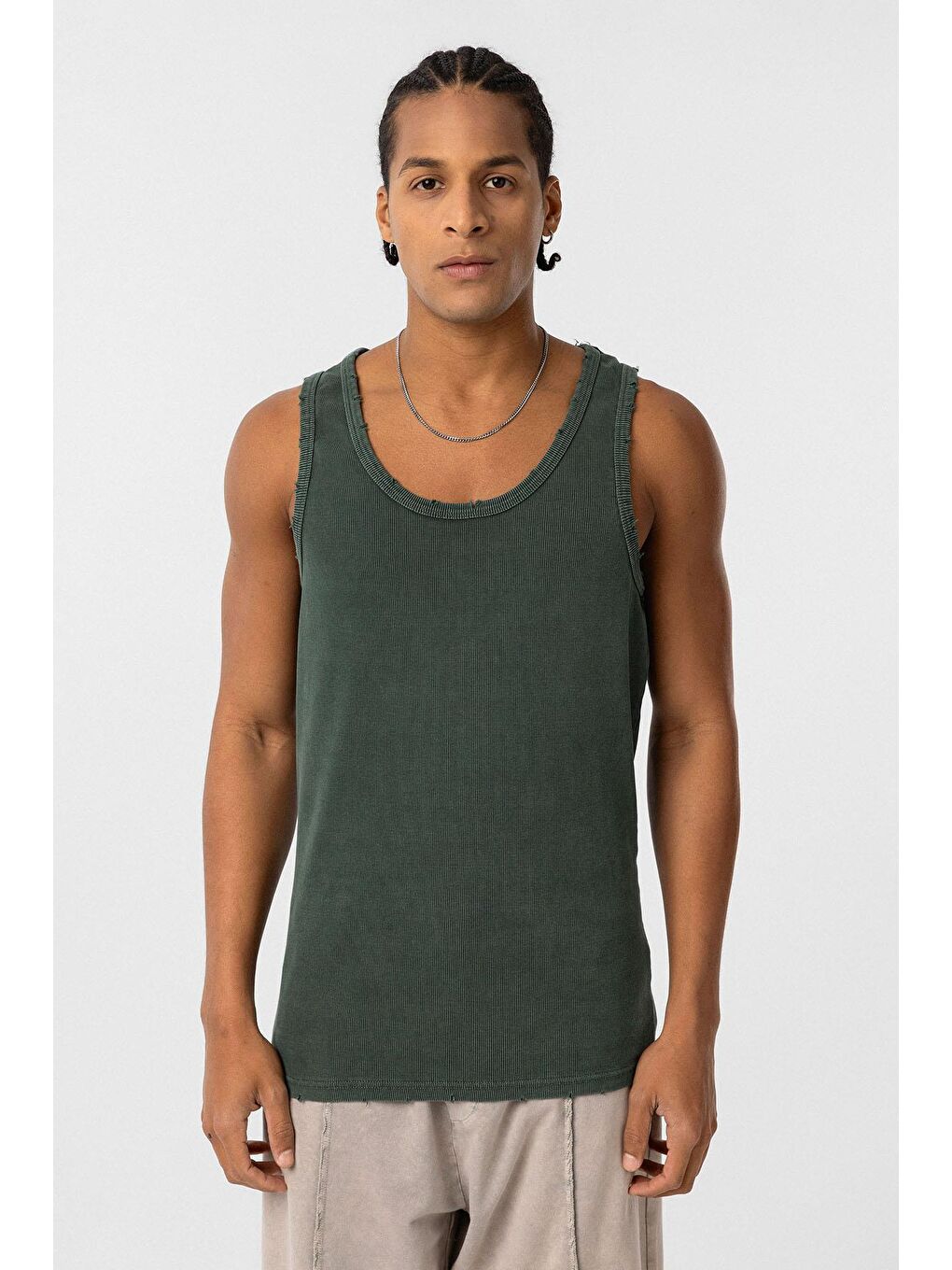 Yıkamalı Tank Top Kaşkorse Kolsuz Tişört Yeşil-2