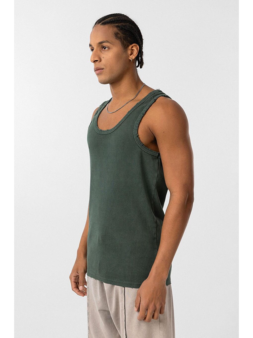 Yıkamalı Tank Top Kaşkorse Kolsuz Tişört Yeşil-3