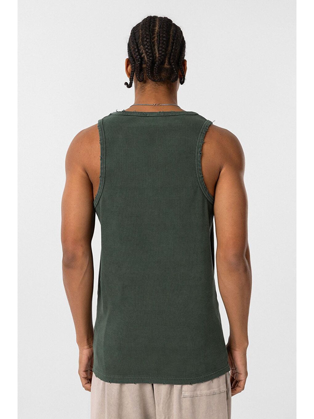 Yıkamalı Tank Top Kaşkorse Kolsuz Tişört Yeşil-5