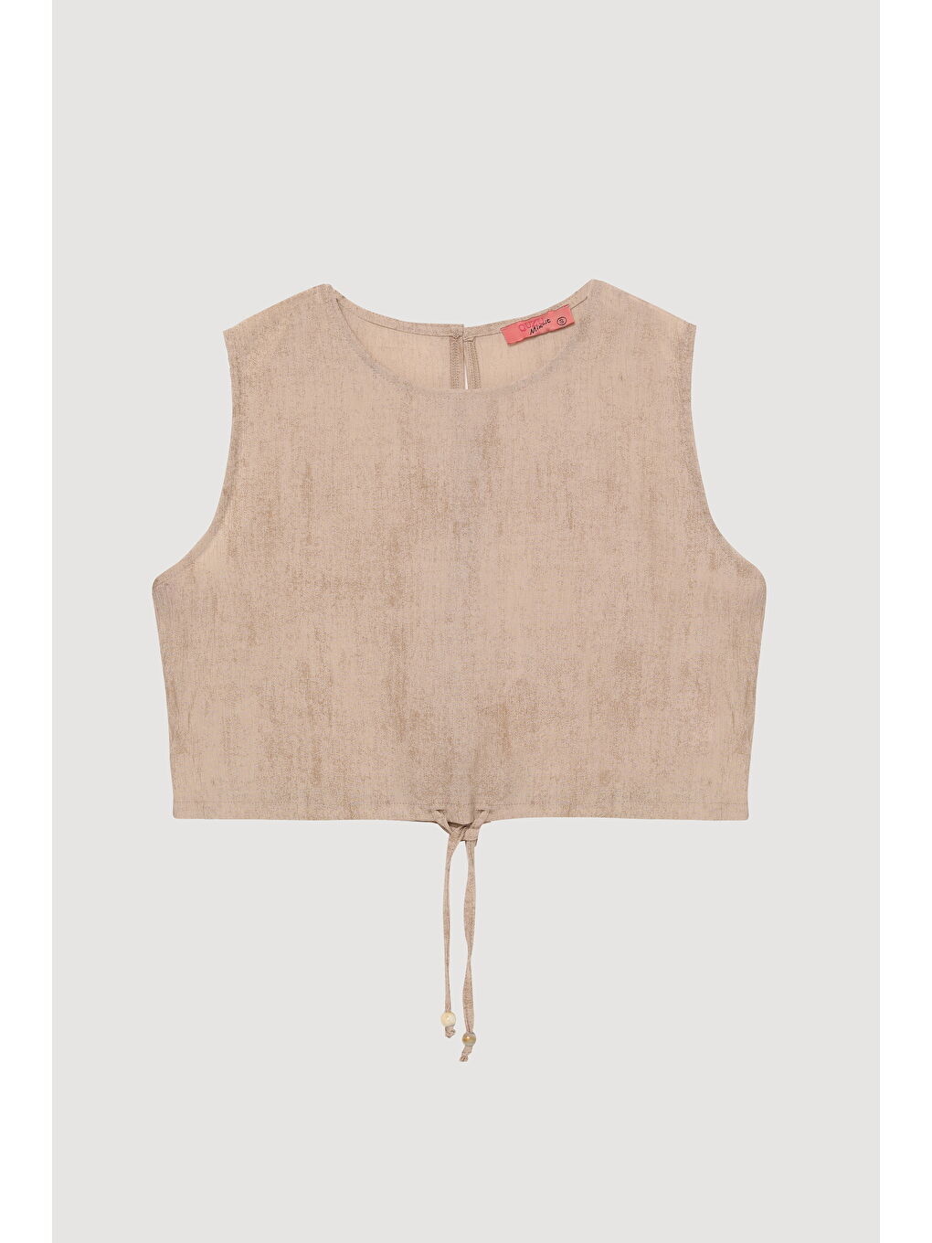 Büzgü Detaylı Bağcıklı Kolsuz Bluz Bej