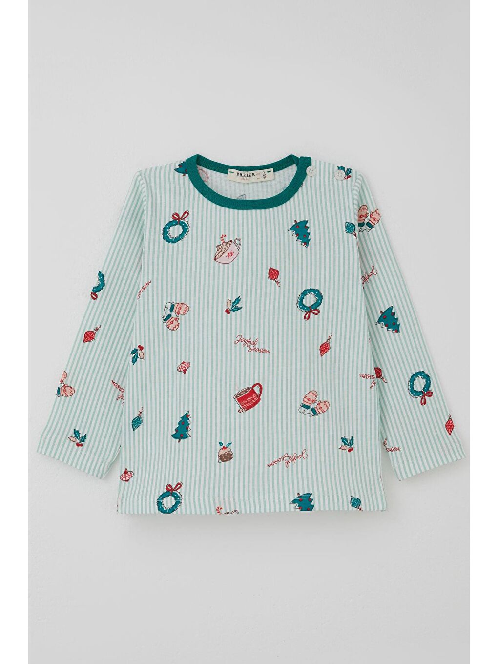 Turkuaz Kız Bebek Pijama Takımı Neşeli Sezon Yılbaşı Temalı Su Yeşili (9 Ay-3 Yaş)-1