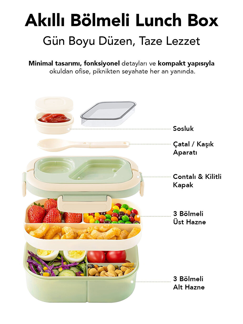 Yeşil Bondie Kilitli Kapaklı Yemek Kabı-1