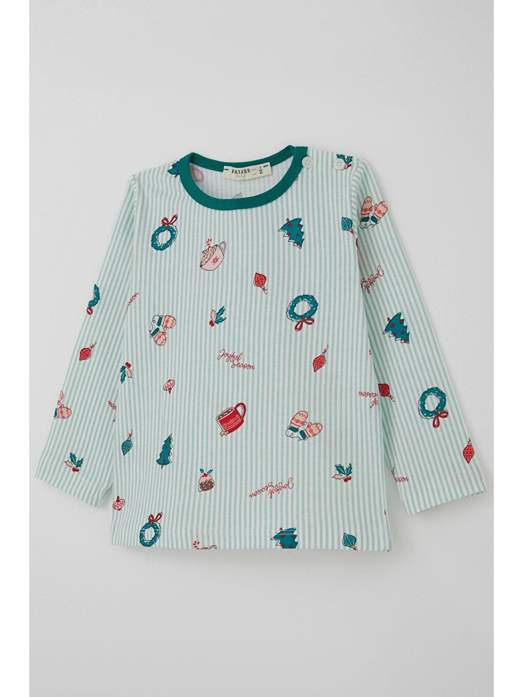 Turkuaz Kız Bebek Pijama Takımı Neşeli Sezon Yılbaşı Temalı Su Yeşili (9 Ay-3 Yaş)-5