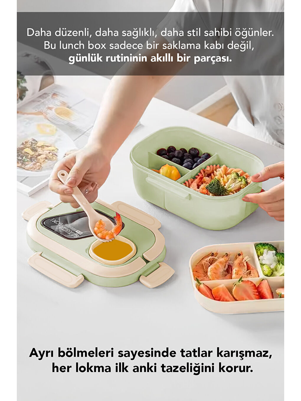 Yeşil Bondie Kilitli Kapaklı Yemek Kabı-2