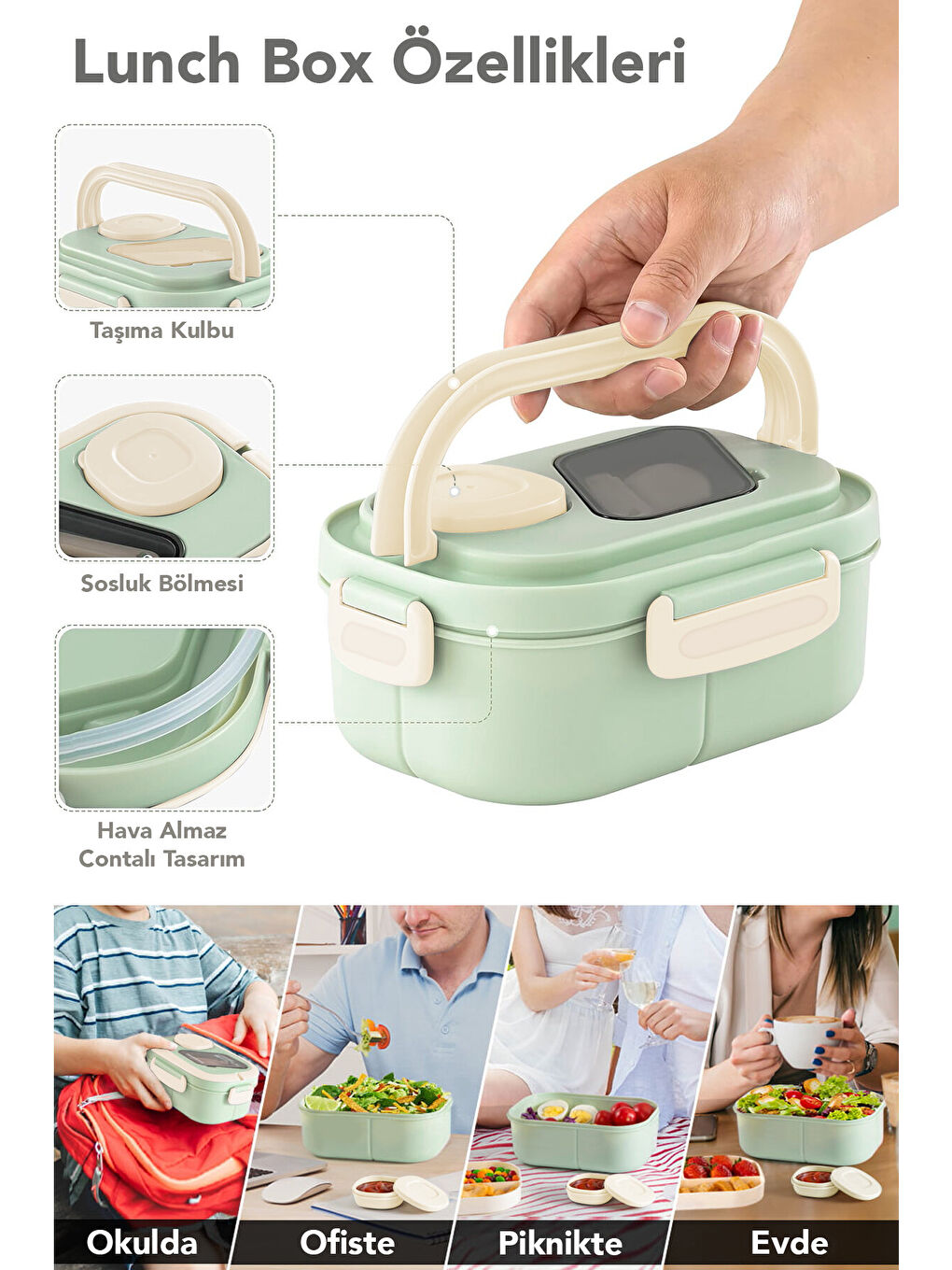 Yeşil Bondie Kilitli Kapaklı Yemek Kabı-3