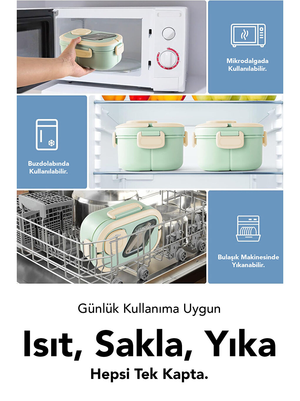 Yeşil Bondie Kilitli Kapaklı Yemek Kabı-4